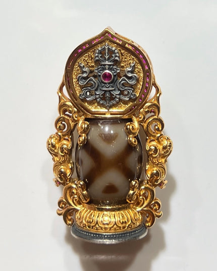 Sacred Wealth Amulet Pendant - Dzi Bead, Protection & Prosperity