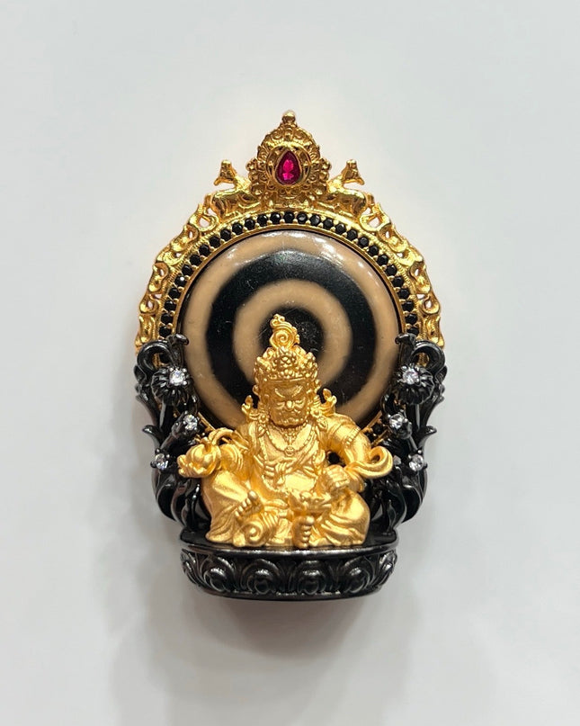 Golden Eye of Wealth Pendant – Blessing Energy, Dzi Bead, Gilded Deity Pendant