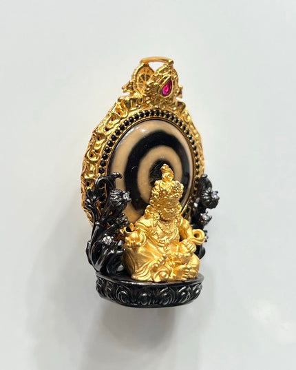Golden Eye of Wealth Pendant – Blessing Energy, Dzi Bead, Gilded Deity Pendant