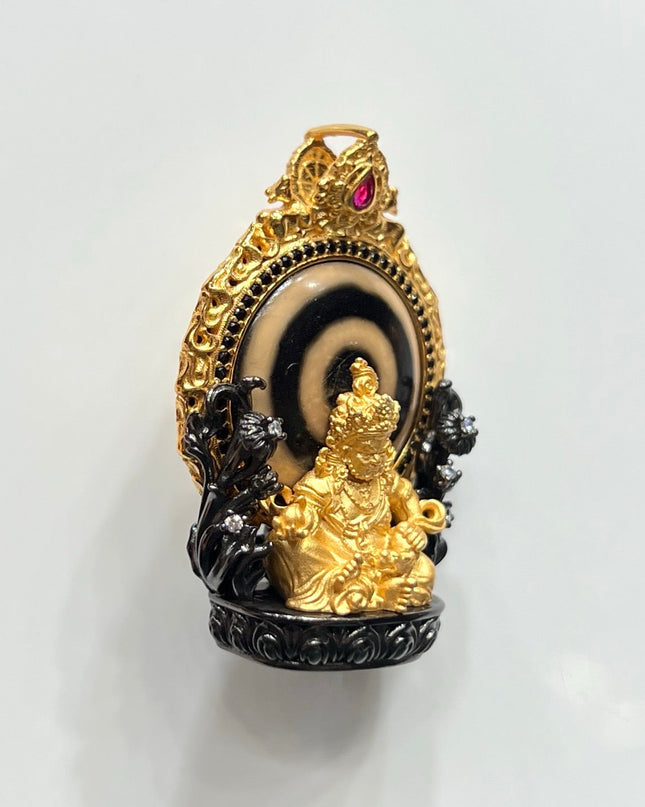 Golden Eye of Wealth Pendant – Blessing Energy, Dzi Bead, Gilded Deity Pendant