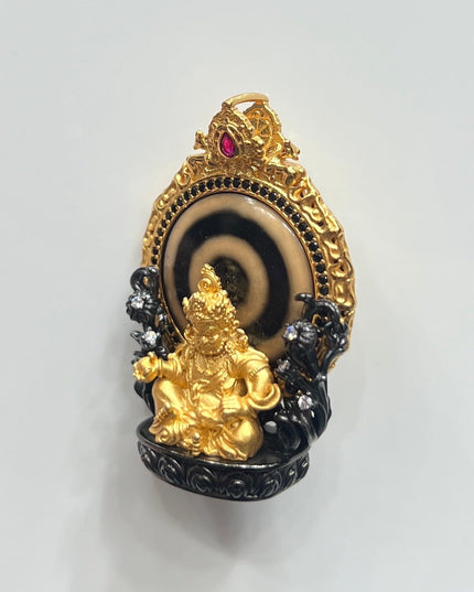 Golden Eye of Wealth Pendant – Blessing Energy, Dzi Bead, Gilded Deity Pendant