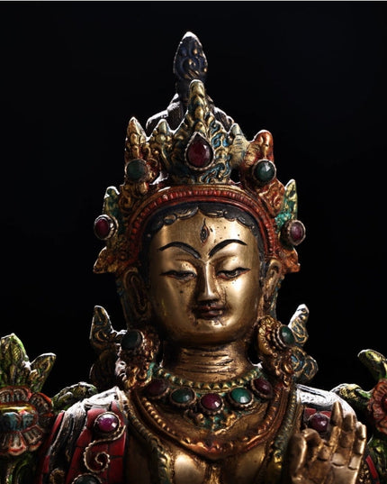 White Tara LONGEVITY Tibetan Statue Handmade inlay gem Painted outline
