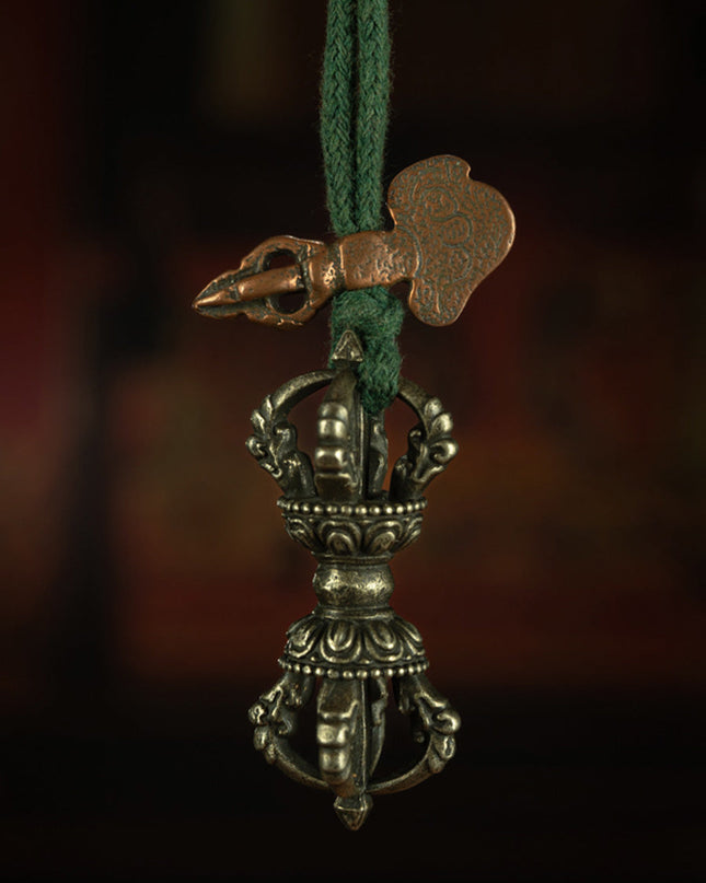 Qing Dynasty Style Five-Pronged Vajra Pendant | Portable Ritual Tool in White Lima Copper