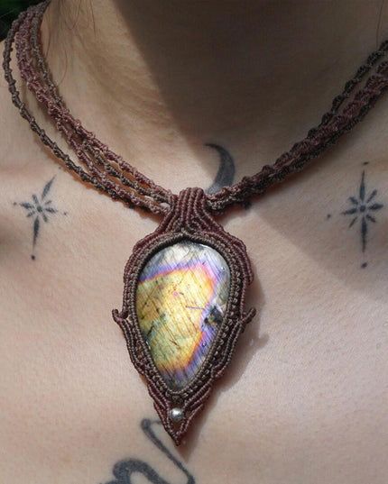 Echo of Peace Labradorite Wax Rope Pendant