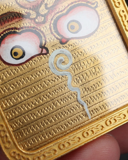 Yellow Jambhala and Prajnaparamita Eye Tibetan Thangka Pendant