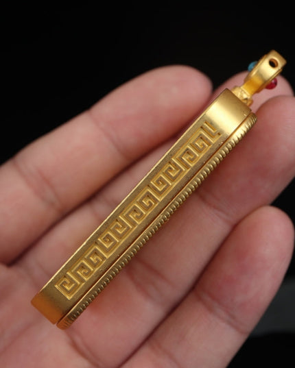 Yellow Jambhala and Prajnaparamita Eye Tibetan Thangka Pendant