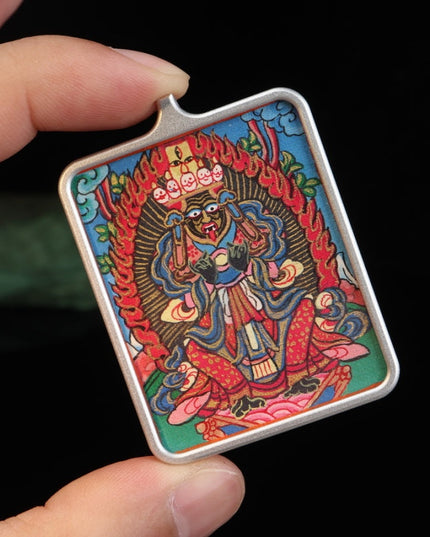 Hand-Painted Thangka Pendant of Zakirum with Titanium Steel Case