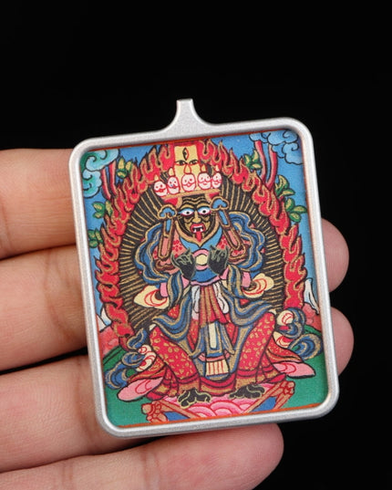 Hand-Painted Thangka Pendant of Zakirum with Titanium Steel Case