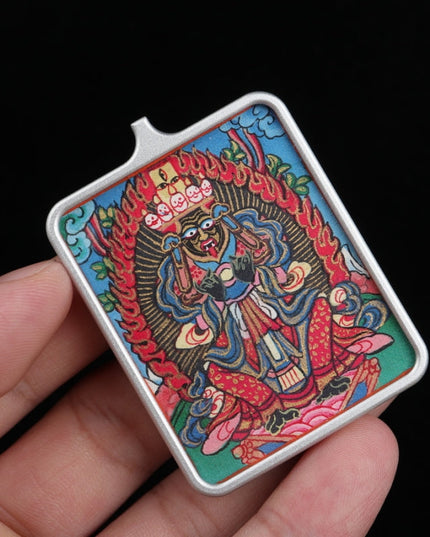 Hand-Painted Thangka Pendant of Zakirum with Titanium Steel Case