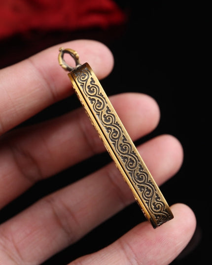 Hand-Painted Black & Gold Thangka Pendant of Zakirum in Pure Copper
