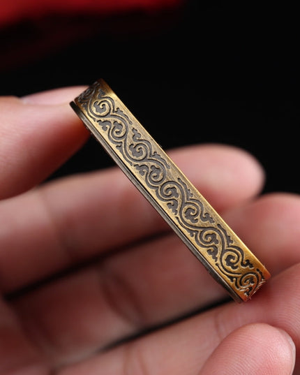 Hand-Painted Black & Gold Thangka Pendant of Zakirum in Pure Copper