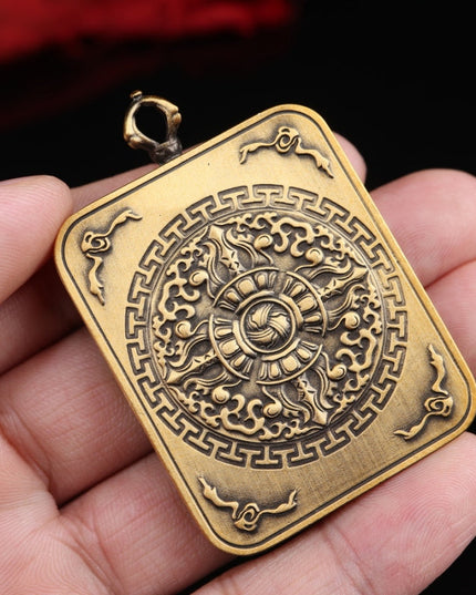 Hand-Painted Black & Gold Thangka Pendant of Zakirum in Pure Copper