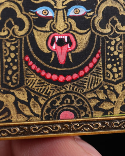 Hand-Painted Black & Gold Thangka Pendant of Zakirum in Pure Copper