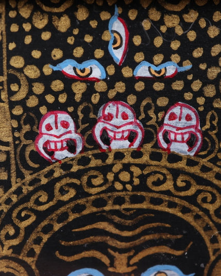 Hand-Painted Black & Gold Thangka Pendant of Zakirum in Pure Copper