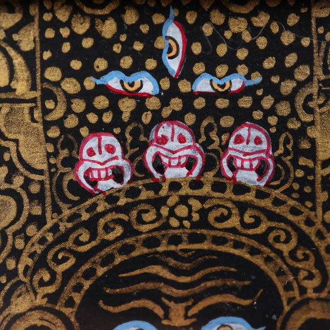 Hand-Painted Black & Gold Thangka Pendant of Zakirum in Pure Copper