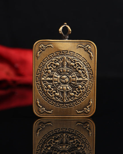 Hand-Painted Black & Gold Thangka Pendant of Zakirum in Pure Copper