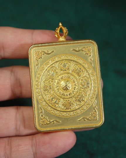 Zakirum Tibetan Thangka Pendant with Gold Outlines