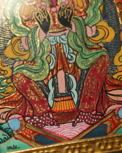 Zakirum Tibetan Thangka Pendant with Gold Outlines