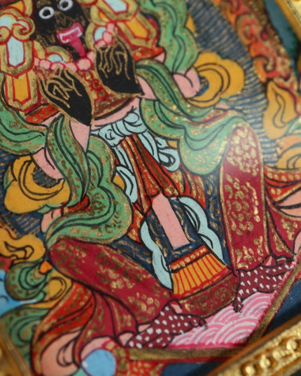 Zakirum Tibetan Thangka Pendant with Gold Outlines