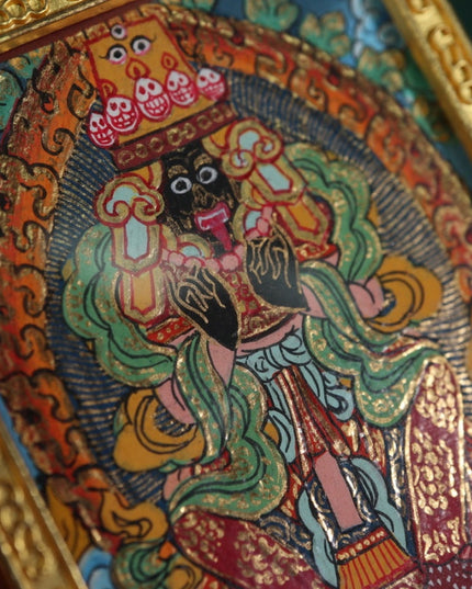 Zakirum Tibetan Thangka Pendant with Gold Outlines