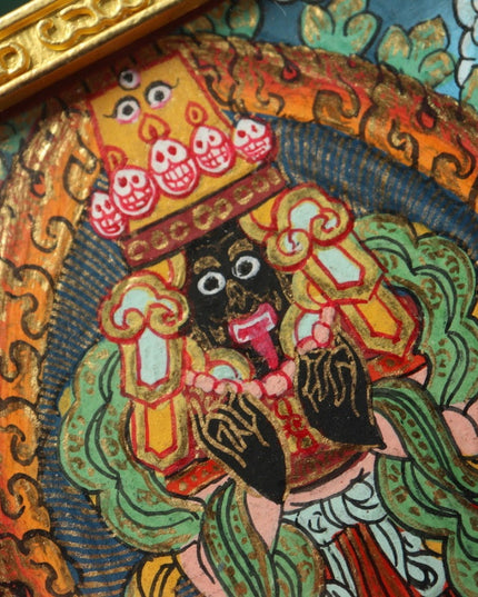 Zakirum Tibetan Thangka Pendant with Gold Outlines