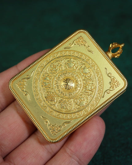 Zakirum Tibetan Thangka Pendant with Gold Outlines