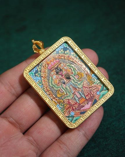 Zakirum Tibetan Thangka Pendant with Gold Outlines