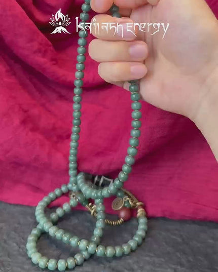 Serene Balance Dzi Bead & Bodhi Seed Necklace