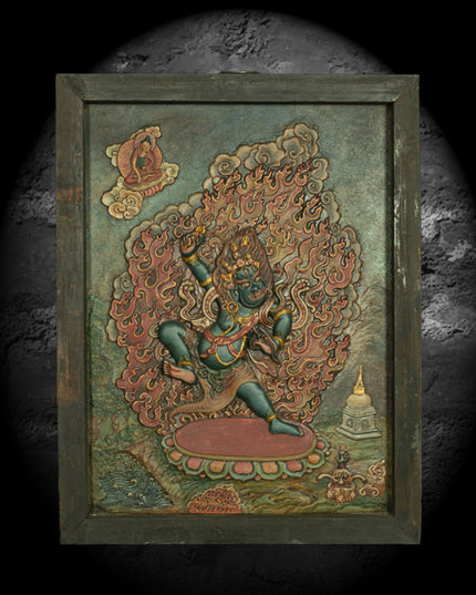 Wrathful Grace: Vajrapani Embossed Mineral Pigment Thangka Wall Art