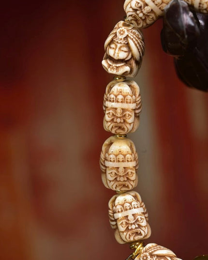 Ancestral Legacy Mala: Zakirum Guardian with Carved Deer Bone - Handheld Spiritual Artisan Piece