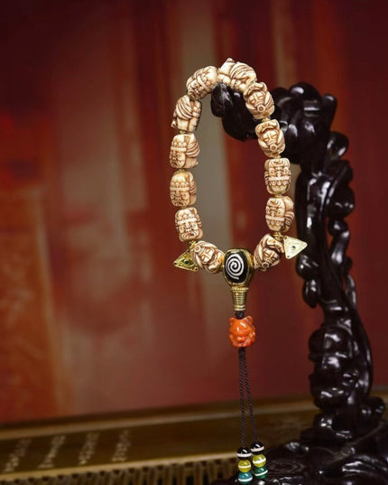 Ancestral Legacy Mala: Zakirum Guardian with Carved Deer Bone - Handheld Spiritual Artisan Piece