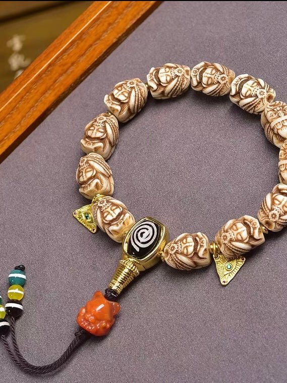 Ancestral Legacy Mala: Zakirum Guardian with Carved Deer Bone - Handheld Spiritual Artisan Piece