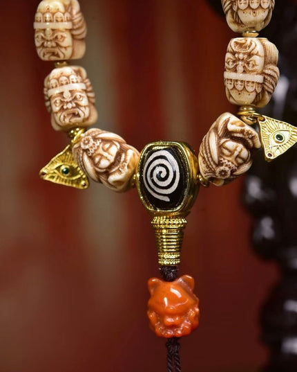 Ancestral Legacy Mala: Zakirum Guardian with Carved Deer Bone - Handheld Spiritual Artisan Piece