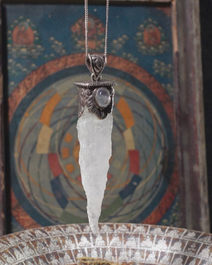 Clear Quartz & Moonstone Sterling Silver Healing Pendant