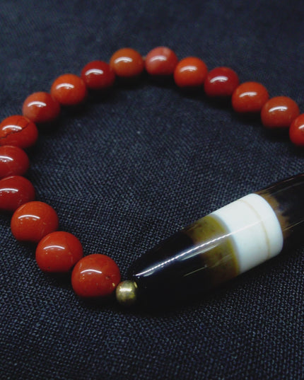 【Unique Item】South Red Agate Wide Dzi Bead Bracelet