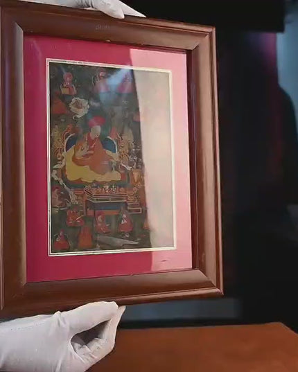 19th Century Red Hat Karma Kagyu Thangka – Mineral Pigment on Paper, Tibetan Antique Wall Mural