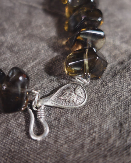 Stress-Relief Grounding Clarity Smoky Quartz & Pearl Silver Bracele