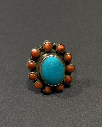 Circle of Harmony Ring | Pure Silver Ring with Turquoise and Red Coral for Balance and Protection