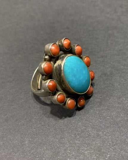Circle of Harmony Ring | Pure Silver Ring with Turquoise and Red Coral for Balance and Protection