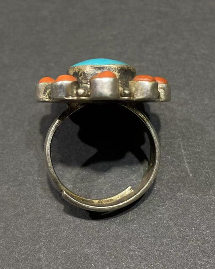 Circle of Harmony Ring | Pure Silver Ring with Turquoise and Red Coral for Balance and Protection