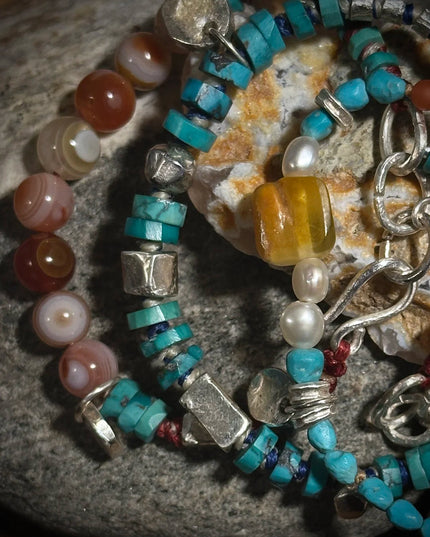 【Unique Item】 Wilderness Wind: Raw Turquoise and Silver Bead Bracelet