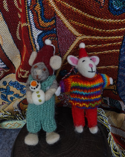 Cozy Handcrafted Yak Wool Mouse Figurines