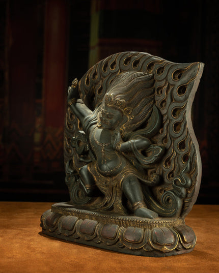Guardian of the Inner Flame – 16th Century Himalayan Black Stone Vajrapani Statue