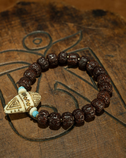 Wrathful Blessings – 19th Century Bodhi Seed & Dzi-style Protector Bead Bracelet