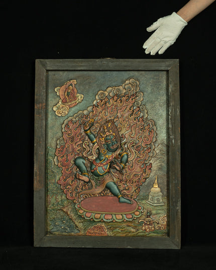 Wrathful Grace: Vajrapani Embossed Mineral Pigment Thangka Wall Art