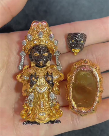 Zakirum Wealth Goddess Sacred Pendant & Altar Piece - Gold-Plated Sterling Silver with Ornate Base