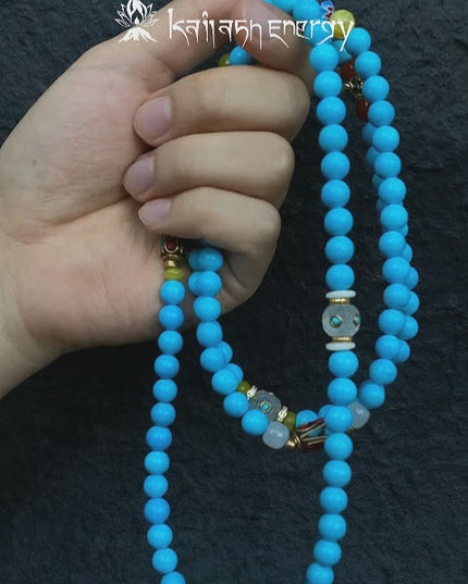 Robust Wealth Sturdy Turquoise 108 Mala Beads Necklace