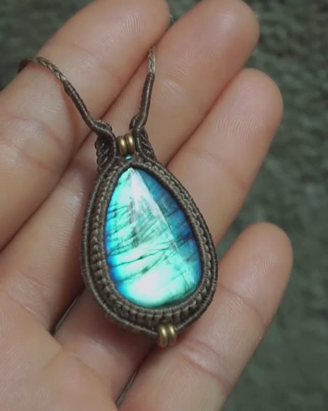Echo of Peace Labradorite Wax Rope Pendant