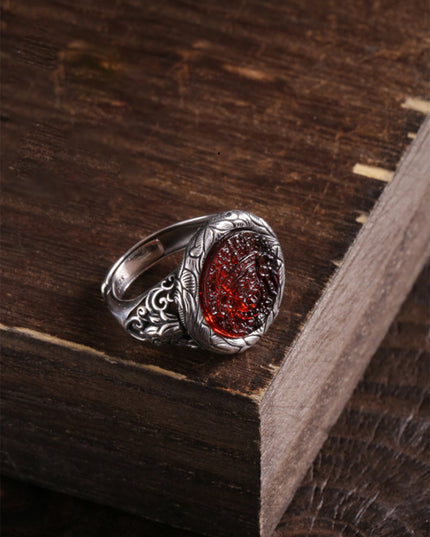 Blood Amber Wealth Ring for prosperity and abundance
