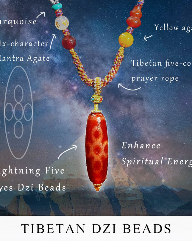 Spiritual Energy Five Eyes Dzi Beads Necklace